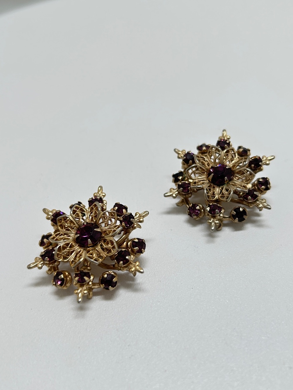 Vintage Gold And Dark Red Crystal Scatter Pins, Brooches